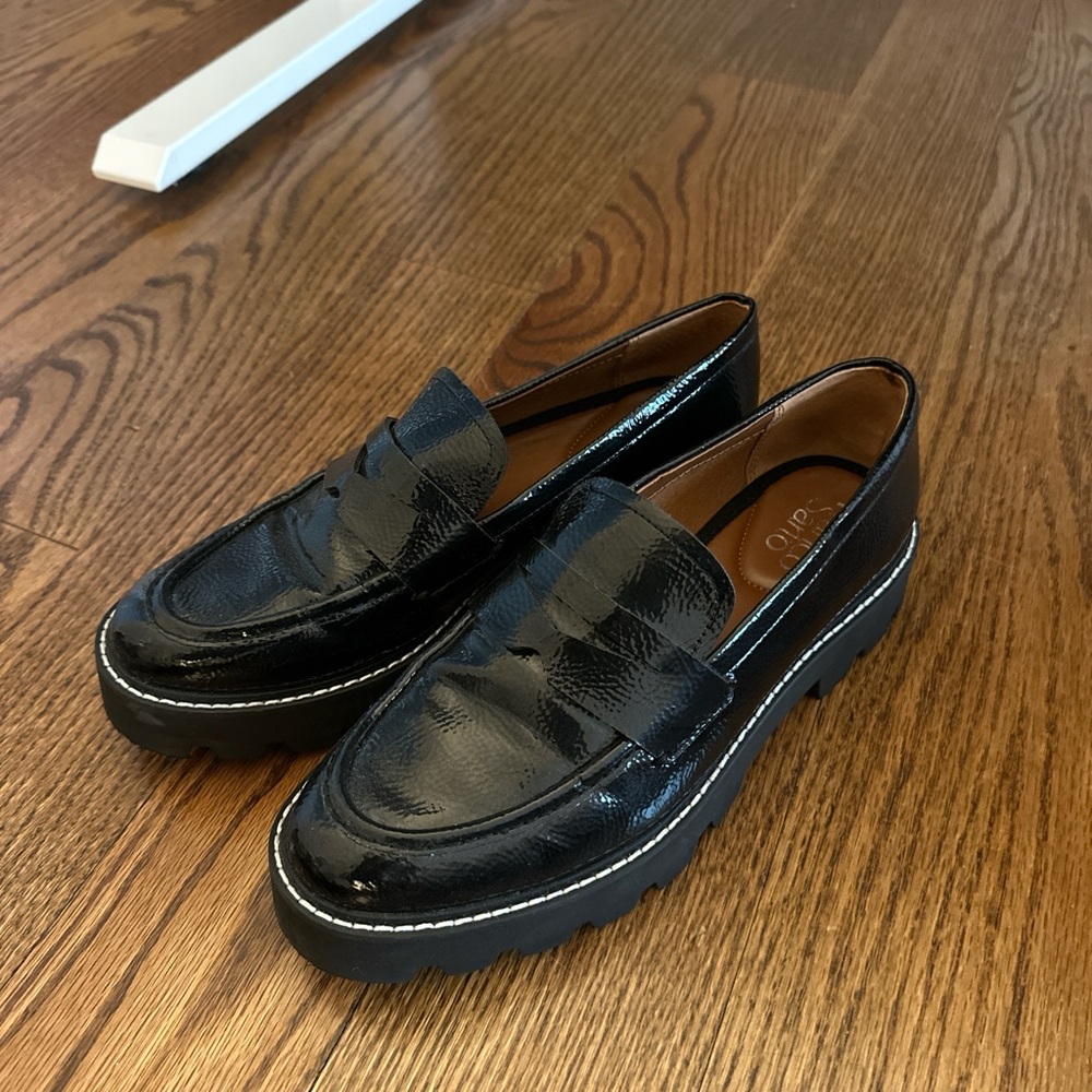 Black Platform Leather Loafers